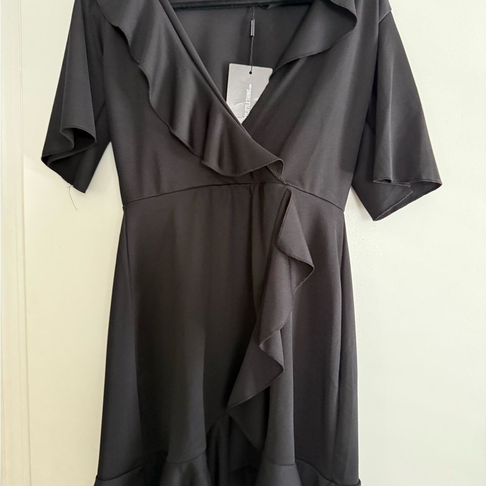 PrettyLittleThing Charcoal Ruffle Midi Dress